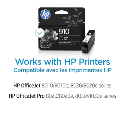 HP 910 Black Ink Cartridge 3YL61AN for OfficeJet 8010/8020, Pro 8020/8030 Series