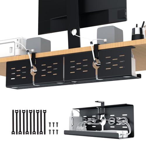 KEEGH 16" L x 4.5" W x 6" H Desk Cable Management Tray, Mounting Options, Black