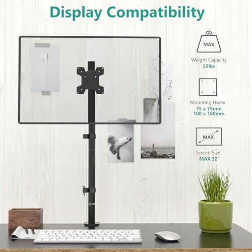 WALI M001XL Single Mount for Tabletop Mounting, Max Screen Size 32 inches, Max Weight 22 lbs, Adjustable Arm, Black