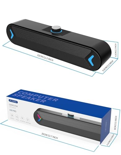 LENRUE 12.5 Inches A39PRO Black Stereo Soundbar Computer Speaker USB Powered Wired