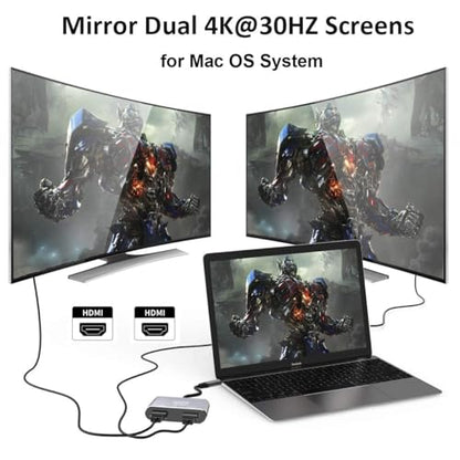Selore&S-Global USB C to Dual HDMI Adapter UC703 4K @60Hz HDMI 2 Ports