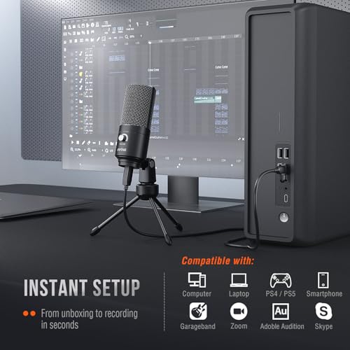 FIFINE K669B USB Type-C Condenser Microphone, 20 Hz - 20 kHz Frequency Response, Unidirectional Audio, 1 Channel, 78 dB Signal-to-Noise Ratio
