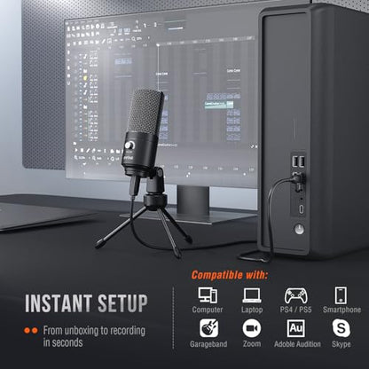 FIFINE K669B USB Type-C Condenser Microphone, 20 Hz - 20 kHz Frequency Response, Unidirectional Audio, 1 Channel, 78 dB Signal-to-Noise Ratio