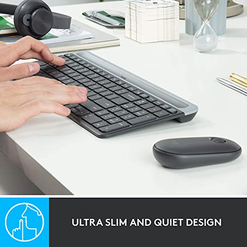 Logitech MK470 Slim Wireless Keyboard and Mouse Combo - Model 920-009437 - USB Connectivity - Optical Movement Detection - QWERTY Layout - Compatible with Windows 7, 10, 11 - Graphite