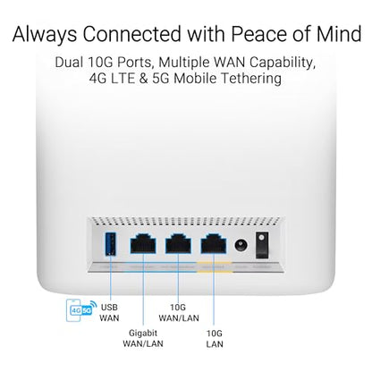 ASUS ZenWiFi BT10 Tri-Band WiFi 7 Mesh Router, 18 Gbps, 6000 sq.ft (2pk), 10G Ethernet Ports, Security & Parental Controls