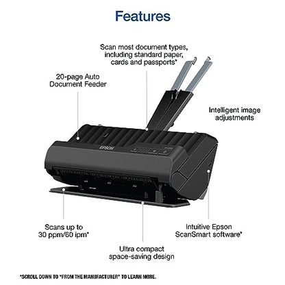 Epson Compact Desktop Document Scanner ES-C220 300 DPI USB 10 Watts 24-Bit Color Depth Document Scanner