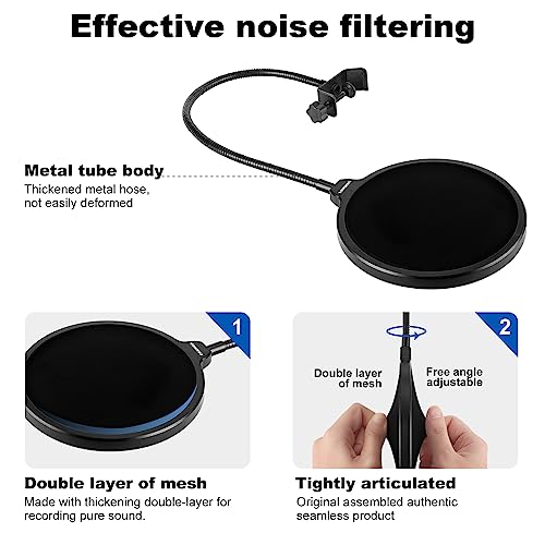 Aokeo 1 Count 6269 Mic Pop Filter Dual Layered Flexible Gooseneck Clamp