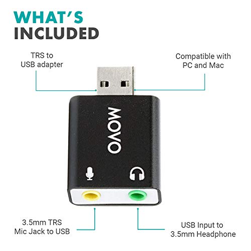 Movo 1 Count USB-AC USB 2.0 Stereo Audio External Sound Card Adapter for PC and Linux
