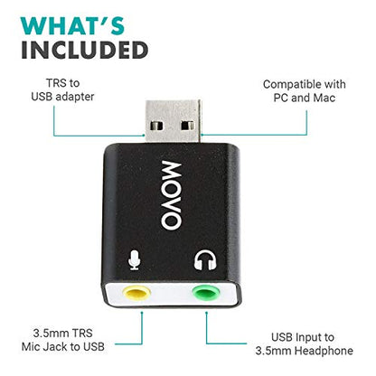 Movo 1 Count USB-AC USB 2.0 Stereo Audio External Sound Card Adapter for PC and Linux