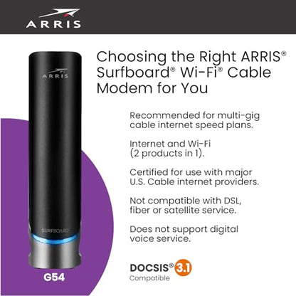 ARRIS G54 Cable Modem Router Combos 10 Gbps 18 Gbps 4 Ports