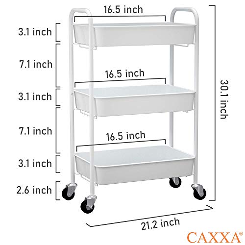 CAXXA 3-Tier Rolling Metal Storage Organizer SVQQPE Indoor Adult Utility Cart