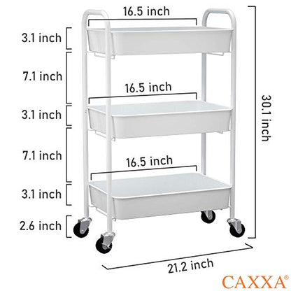 CAXXA 3-Tier Rolling Metal Storage Organizer SVQQPE Indoor Adult Utility Cart