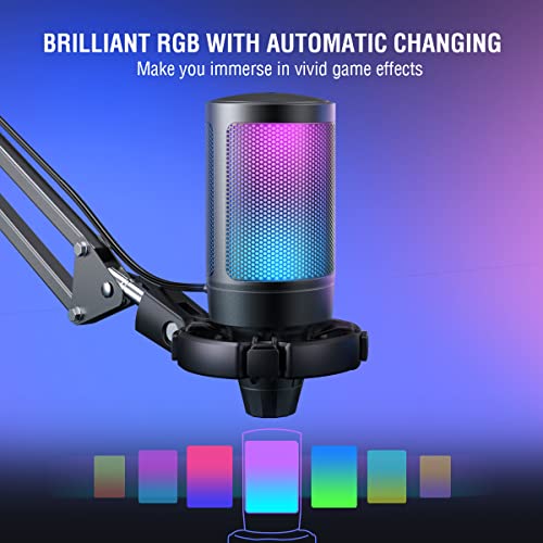 FIFINE AmpliGame A6T USB Condenser Microphone, Unidirectional, Boom Arm, Shock Mount, 16.54 x 6.42 x 4.29 inches.