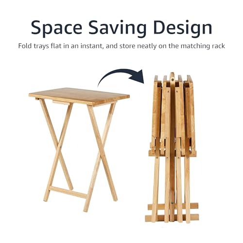Amazon Basics 15 x 19 x 26 inch Foldable Tray Table Set - Natural Finish - 4-Pack
