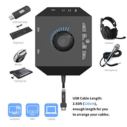 Tendak 3.93ft USB Hub CP-040-BK-Br 5.1 Surround Sound Stereo External Sound Card 48KHz 120dB