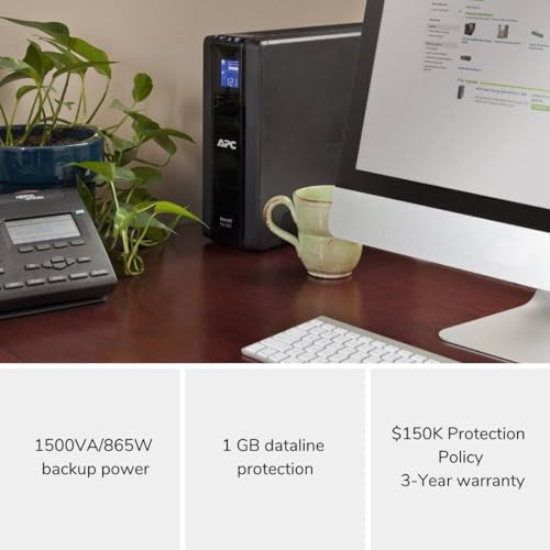 APC 1500VA BR1500G UPS, Tower, Voltage Regulation, 865W Power Supply, 10 Outlets