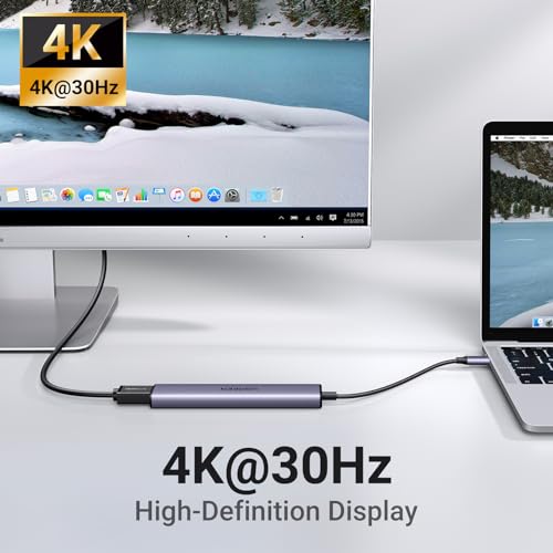 UGREEN USB C Hub 5-in-1 Multiport Adapter, 4K HDMI, 100W Power Delivery, 3 USB-A Data Ports, Grey