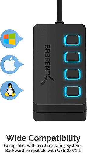 SABRENT 4 Port USB 2.0 Hub Model HB-UMLS 480 Mbps USB 2.0 Network Hub