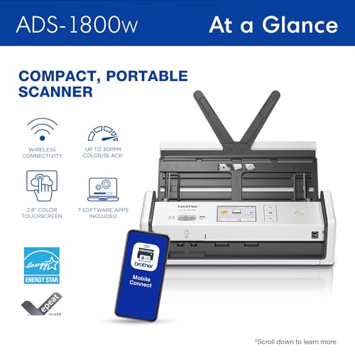 Brother ADS-1800W Document Scanner | 600dpi | USB and Wi-Fi Connection