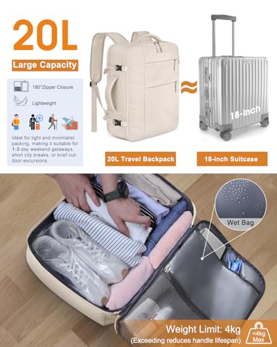 Capolo 15.6-Inch Laptop Backpack Travel Backpack Beige Soft Shell Water Resistant 25 Liters 11 Pockets