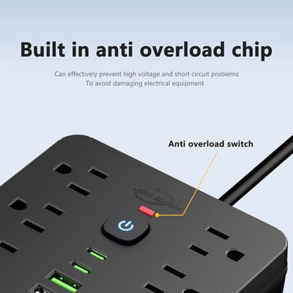 JouleLoom 6FT Power Strip TT-PS11 11 AC Outlets 6 USB Ports Surge Protection