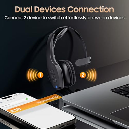 Necode A19 Bluetooth Headset with Microphone - Wireless - On Ear - Black