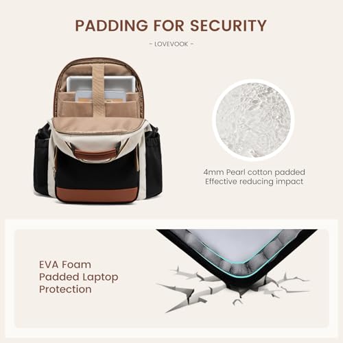 LOVEVOOK 15.6 Inch Laptop Travel Backpack Beige-Black-Chestnut Brown