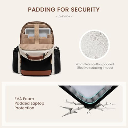 LOVEVOOK 15.6 Inch Laptop Travel Backpack Beige-Black-Chestnut Brown