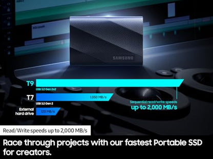 Samsung 2TB MU-PG2T0B/AM USB 3.2 Gen 2x2 Portable SSD, Sequential Read Speed 2000MB/s, External Solid State Drive, Black