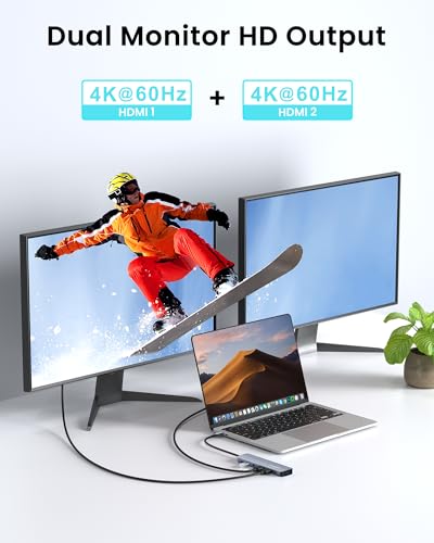 Glomtheia 7 Port USB-C Hub Docking Station Dual Monitor 4K 60Hz