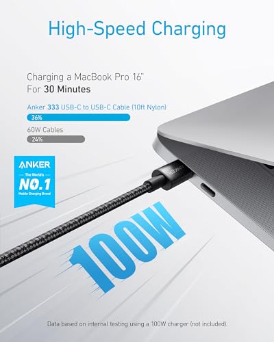 Anker 10 Feet A8758011 USB C to USB C Cable Male-to-Male 0.48 Gbps 100 Watts