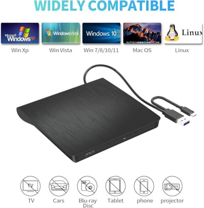 JKNJX Slim External DVD Drive XD013 USB 3.0 Type-C