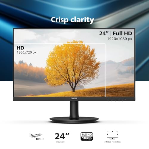 Philips 23.8 Inch 241V8LB FHD 1080p 100Hz VA LCD Monitor, VESA, HDMI 1, VGA 2
