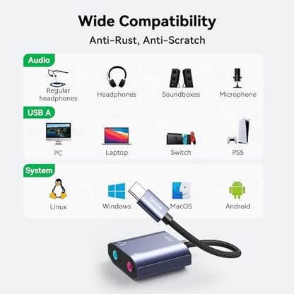 Biaze USB C HW-Y115 Audio Adapter USB C to 3.5mm Headphone Microphone Adapter