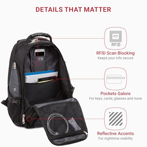 SWISSGEAR 1900 ScanSmart TSA Laptop Backpack 17 Inch RFID Protection Black/Grey 1900