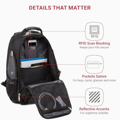 SWISSGEAR 1900 ScanSmart TSA Laptop Backpack 17 Inch RFID Protection Black/Grey 1900