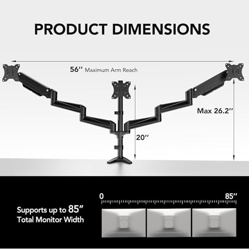 HUANUO Triple Monitor Mount 17-32 Inches HNTS3B - Alloy Steel - Articulating, Swivel, Tilt, Rotate - Tabletop Mount