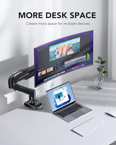HUANUO 17-27 Inch HNSS6 Adjustable Monitor Arm - Tabletop Mount - 360° Rotation - 85° Tilt - Black Alloy Steel