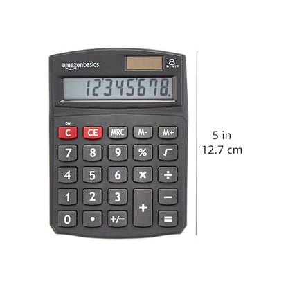 Amazon Basics Standard Function LCD Calculator Solar and Battery Black 8-Digit KC-760-8