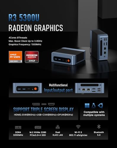 BOSGAME Mini PC E5 Ryzen 3 5300U 4C/8T 3840x2160 60Hz LED Desktop