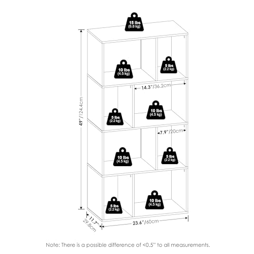 Furinno 11.73"D x 23.62"W x 48.98"H DALY 8-Cube Horizontal Bookcase