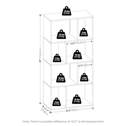 Furinno 11.73"D x 23.62"W x 48.98"H DALY 8-Cube Horizontal Bookcase