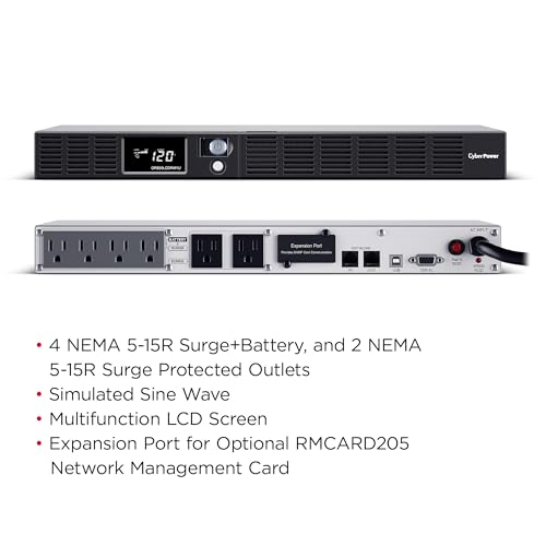 CyberPower 500VA/300W OR500LCDRM1U Rackmount UPS System with LCD, 6 Outlets, AVR, UL Certified