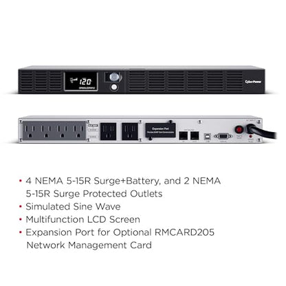 CyberPower 500VA/300W OR500LCDRM1U Rackmount UPS System with LCD, 6 Outlets, AVR, UL Certified