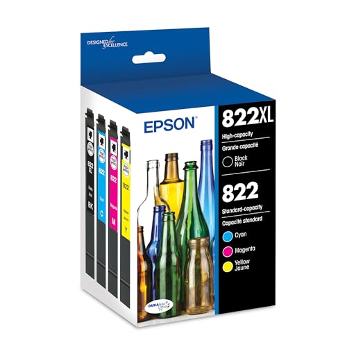 Epson Black and Color Ink Cartridge Combo Pack T822XL-BCS with Quick Dry Technology