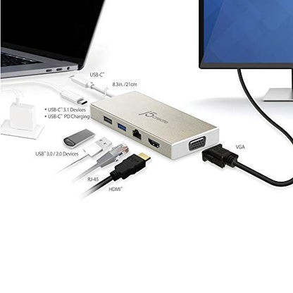 j5create 60w JCD376 USB-C Mini Hub 1920 x 1200 HDMI 1920 x 1200 VGA 6 Ports