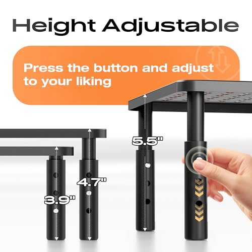 Canyora 2 Count H-ZJ-004 Steel Computer Monitor Stand Riser 44 lbs Load Capacity Adjustable Height 4.13" to 5.7"