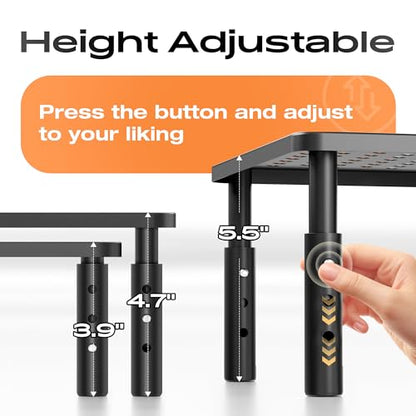 Canyora 2 Count H-ZJ-004 Steel Computer Monitor Stand Riser 44 lbs Load Capacity Adjustable Height 4.13" to 5.7"