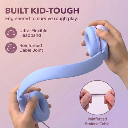 ADOOPE Wired Kids Headphones AD532 Light Purple & Pink Over Ear USB C Safe Volume 85dB