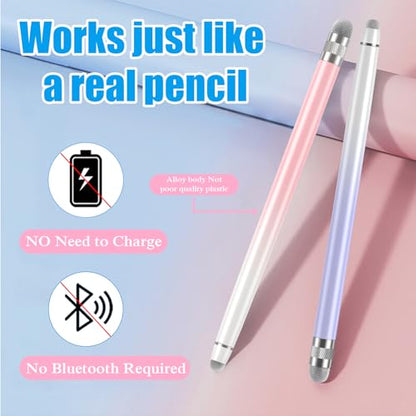 Bopomofo 2 Count Stylus Pen for Touch Screen Devices, Alloy Body, White Pink/White Purple